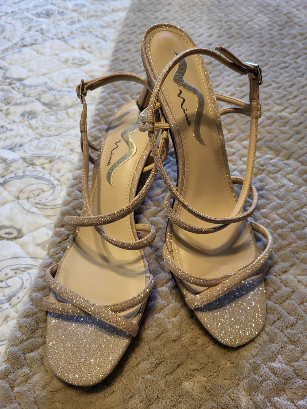 Nina Glitter Strappy Heels in Champagne Gold